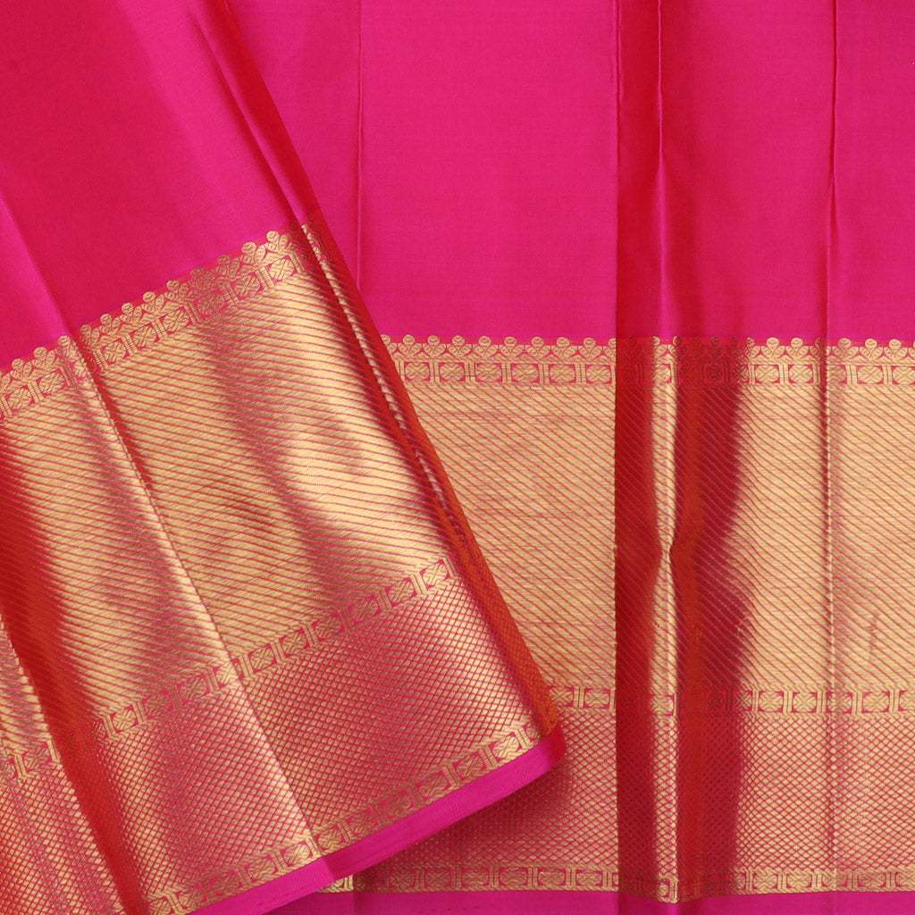 Vibrant Pink Kanjivaram Silk Saree With Floral Pattern - Singhania's