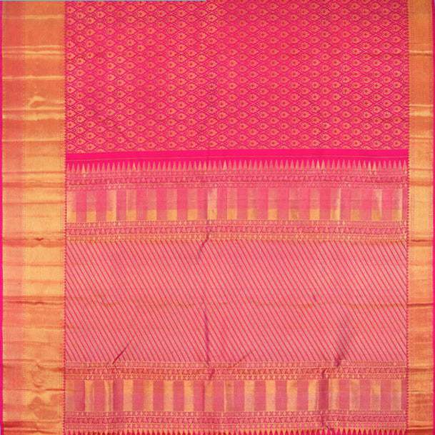 Vibrant Pink Kanjivaram Silk Saree With Floral Pattern - Singhania's