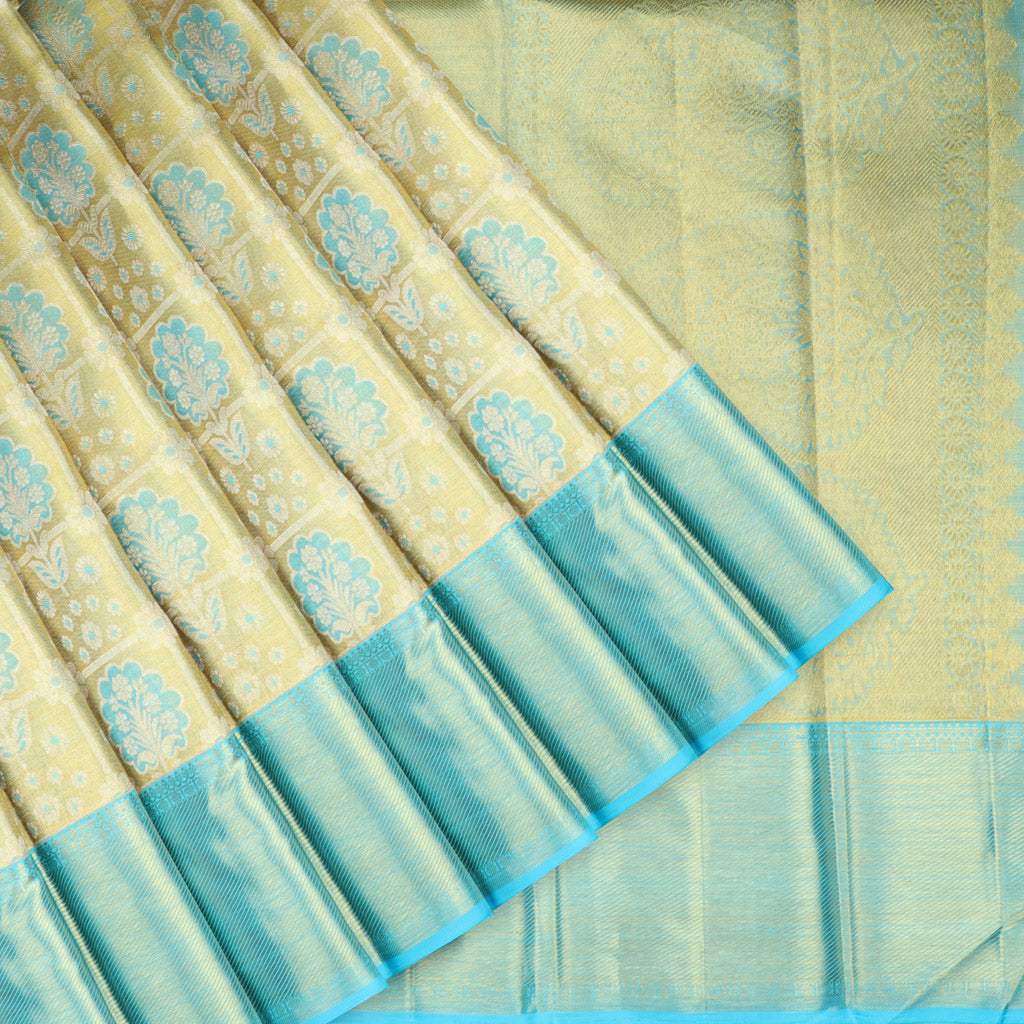 Gold Tissue Kanjivaram Silk Saree With Floral Motifs - Singhania's
