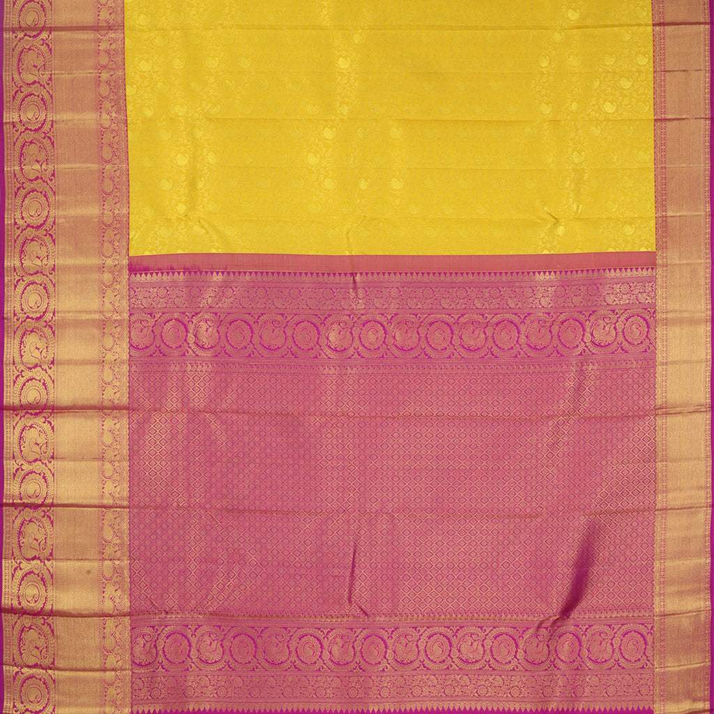 Sunshine Yellow Kanjivaram Silk Saree With Floral Motif Pattern - Singhania's