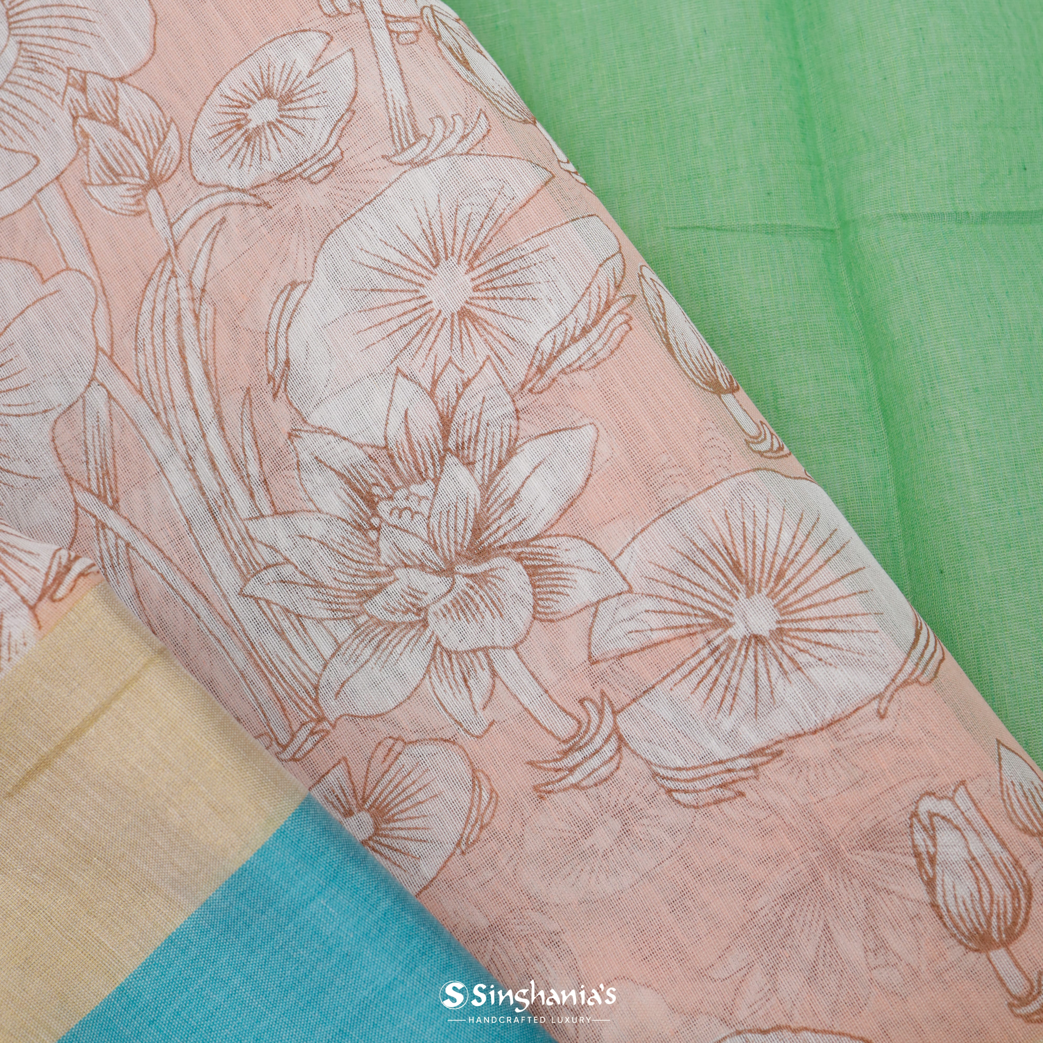 Dusky Beige Cotton Printed Saree With Floral Jaal Pattern