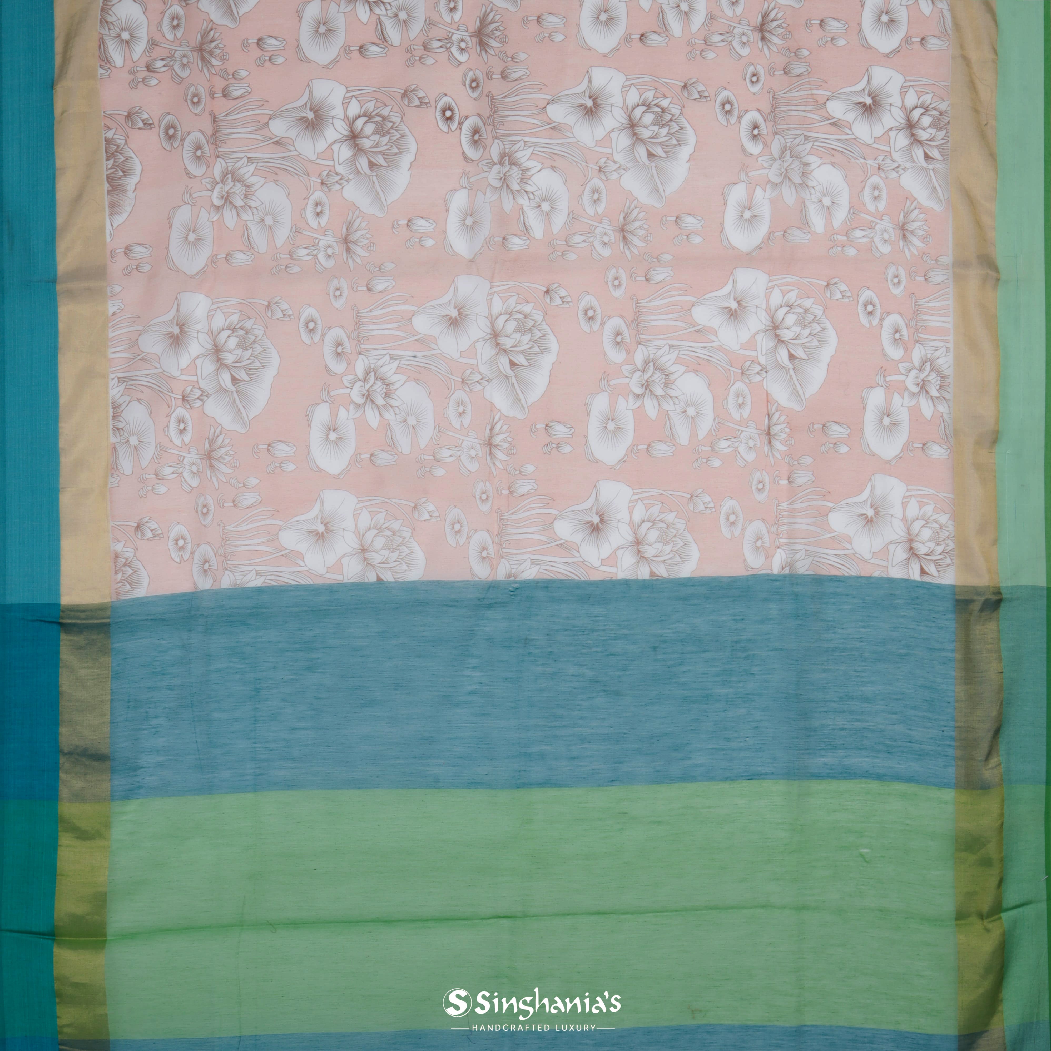 Dusky Beige Cotton Printed Saree With Floral Jaal Pattern