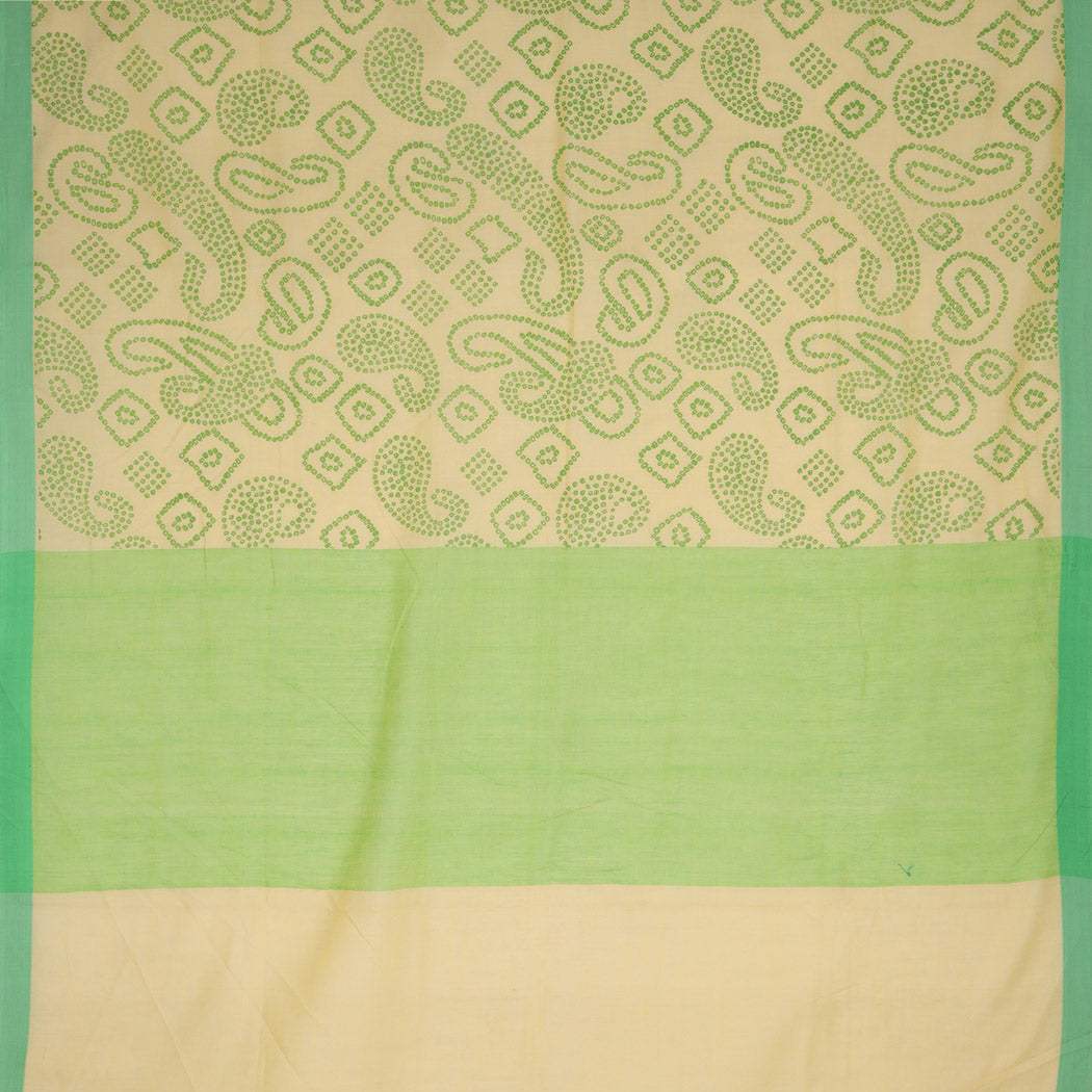 Beige Cotton Saree With Paisley Prints - Singhania's