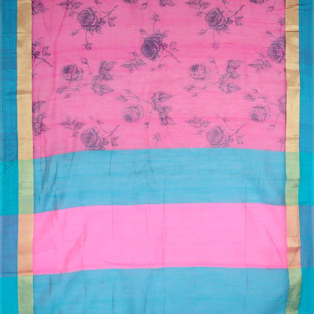 Hot Pink Floral Cotton Printed Saree - Singhania's