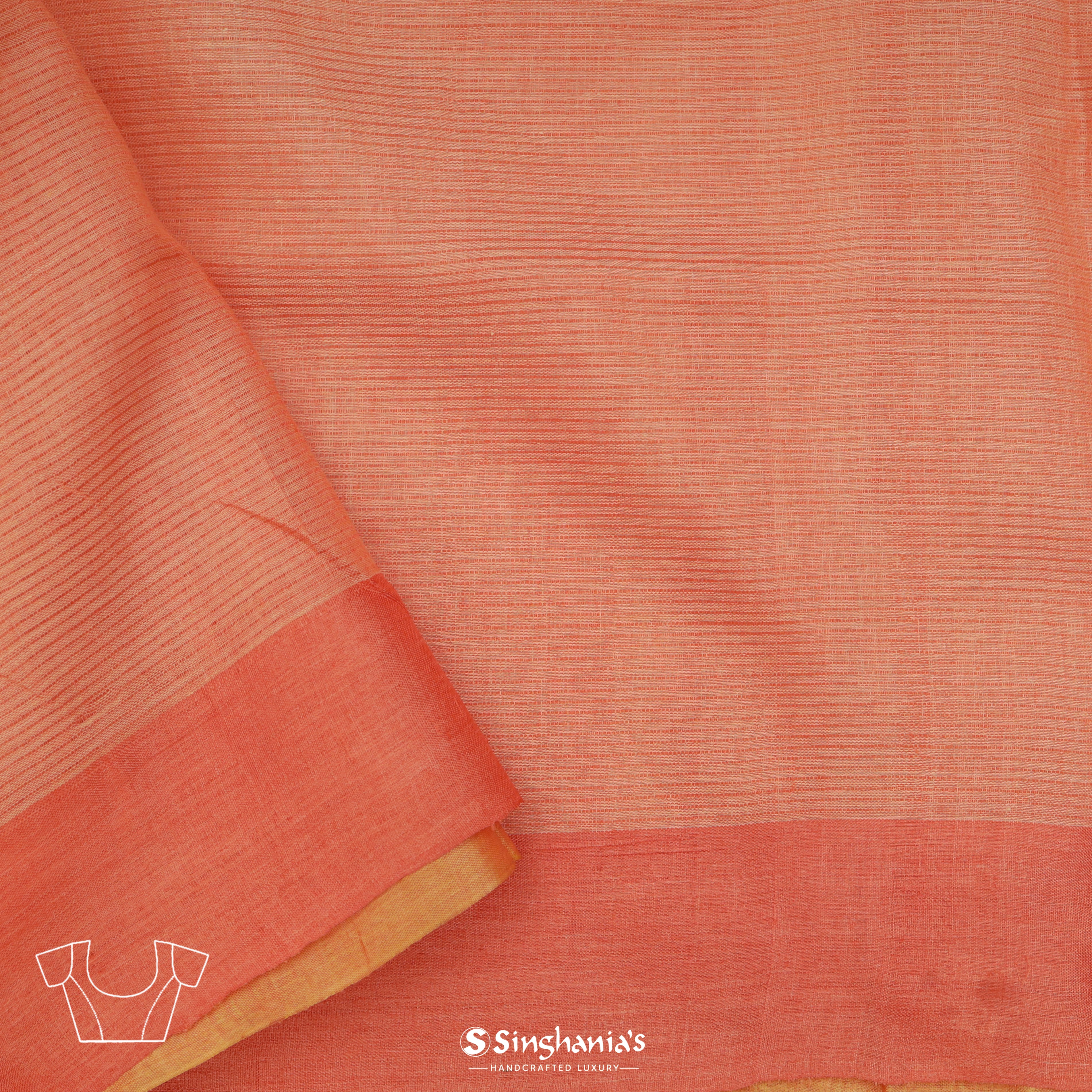 Light Orange Cotton Embroidery Silk Saree With Stripes Pattern