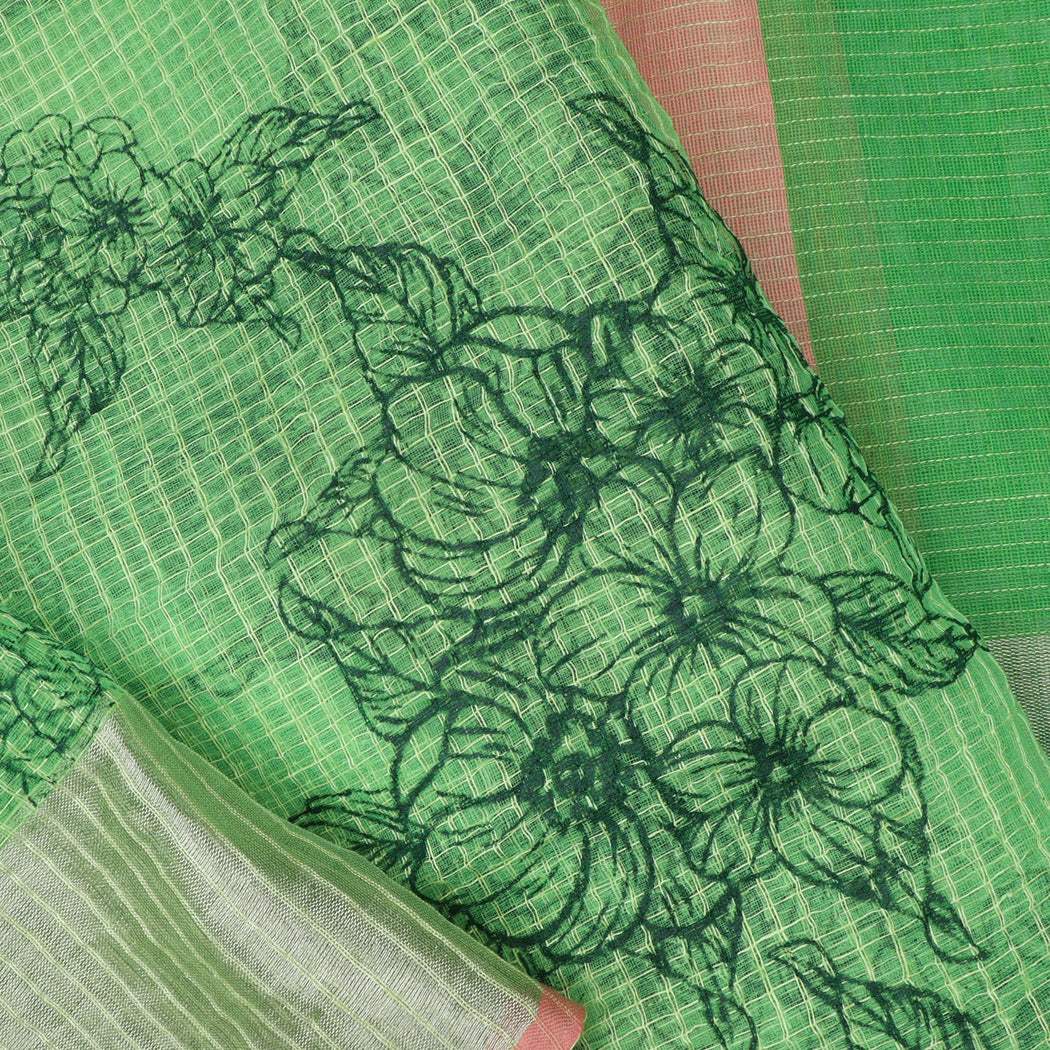 Green Organza Saree With Floral Printed Motifs - Singhania's