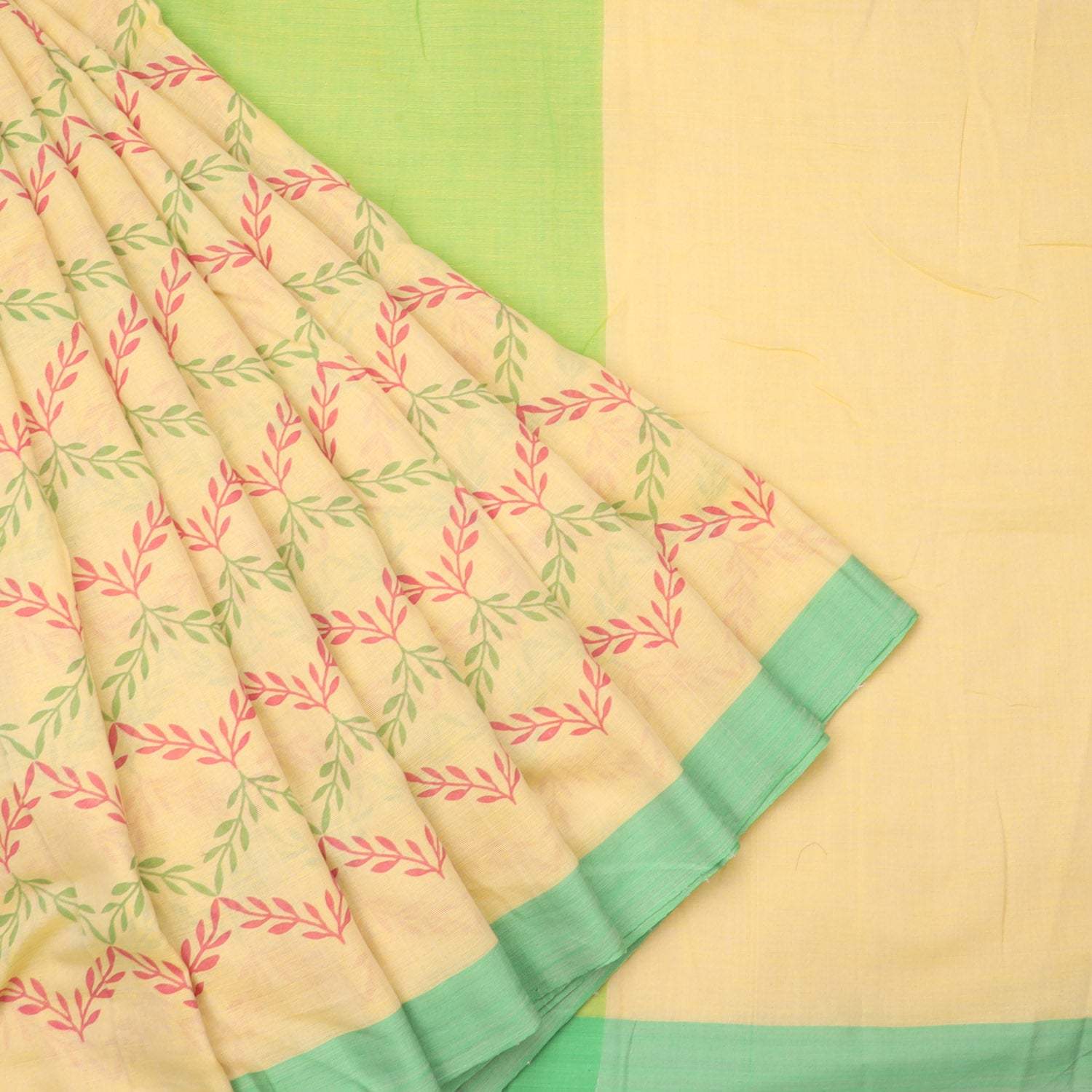 Yellow Cotton Saree With Floral Prints - Singhania's