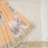 Off White Cotton Printed Handloom Saree With Stripes Pattern