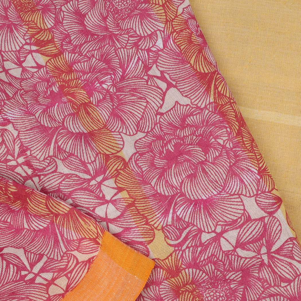 Cream Cotton Saree With Floral Print - Singhania's
