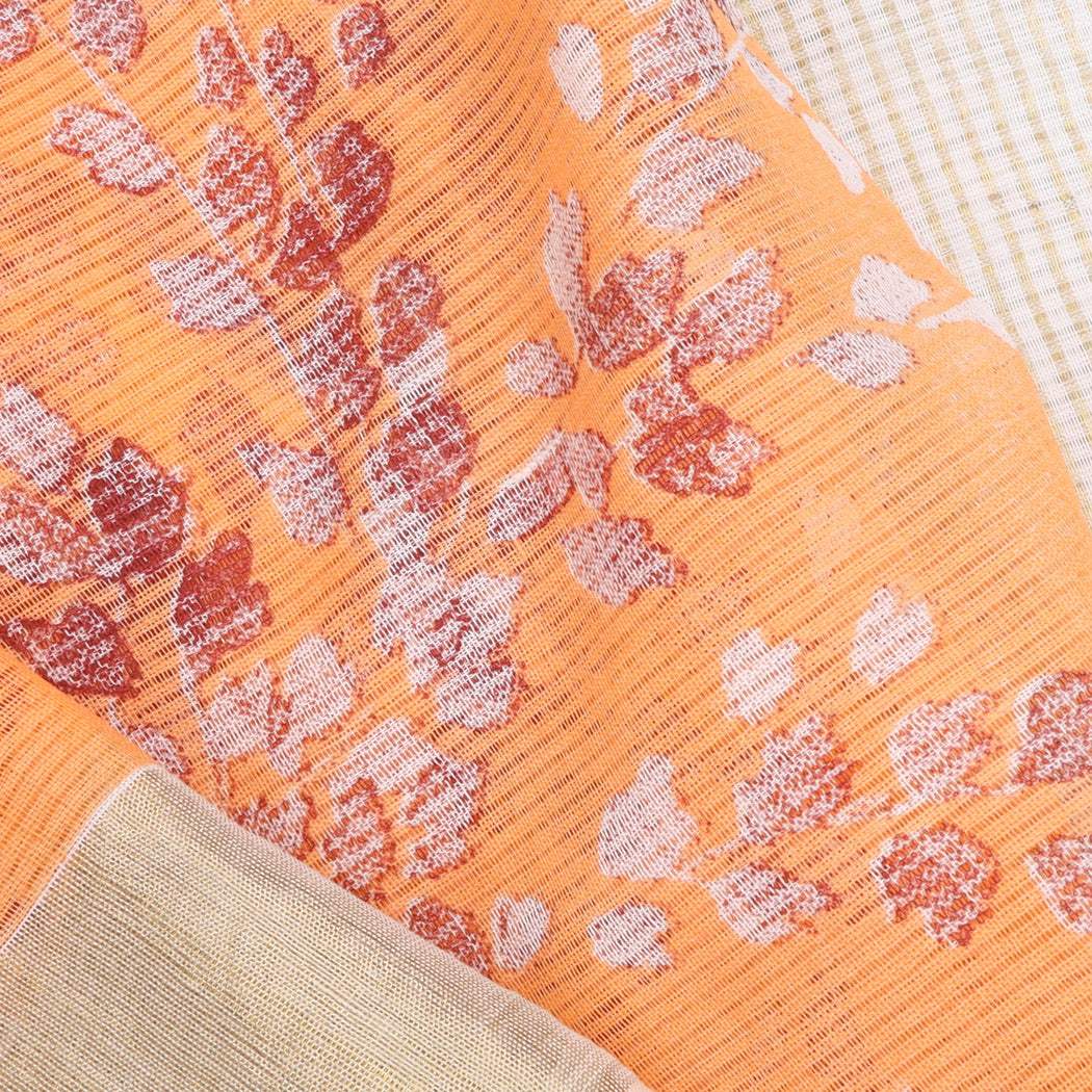 Orange Printed Cotton Saree - Singhania's