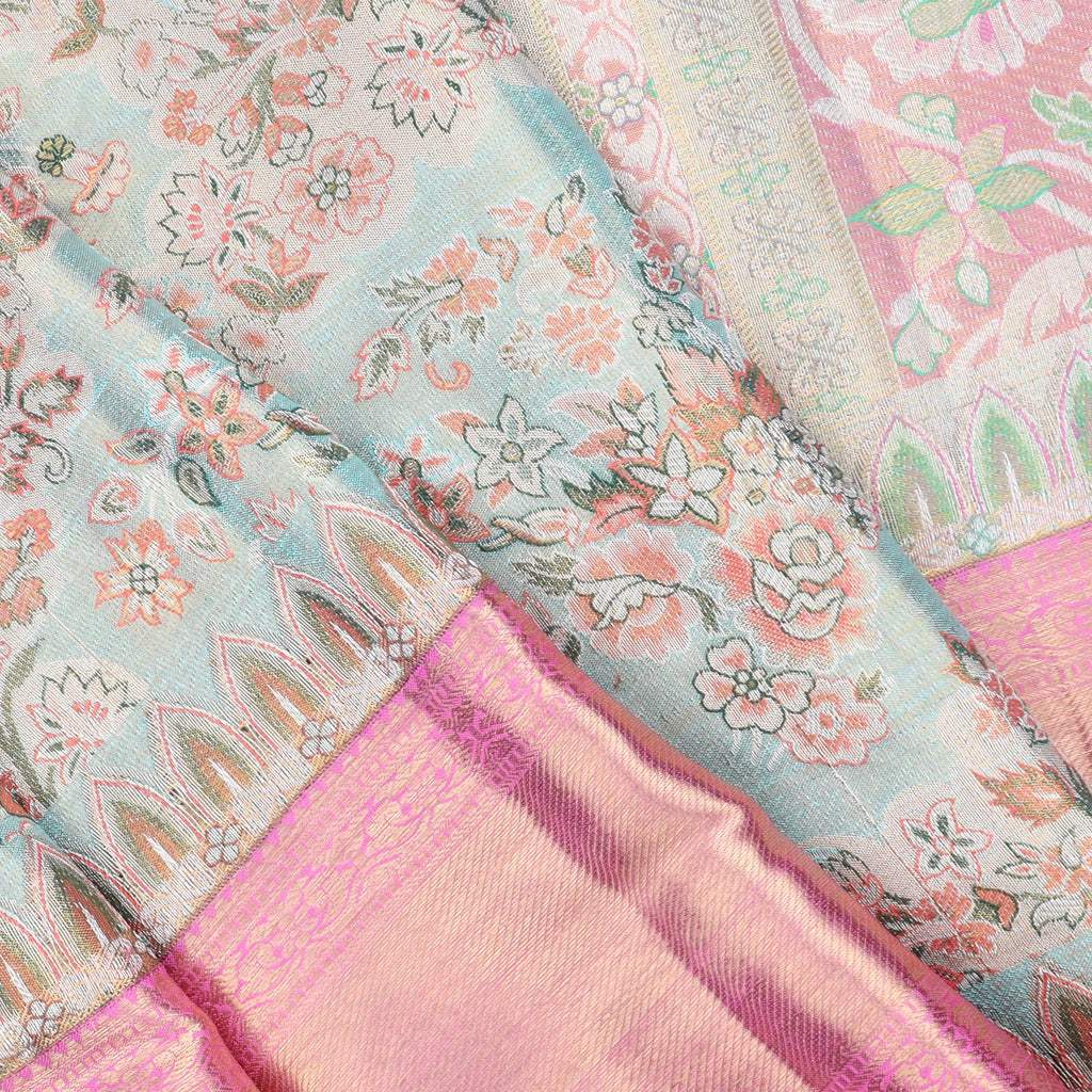 Sky Blue Tissue Kanjivaram Silk Saree With Floral Jaal Design - Singhania's