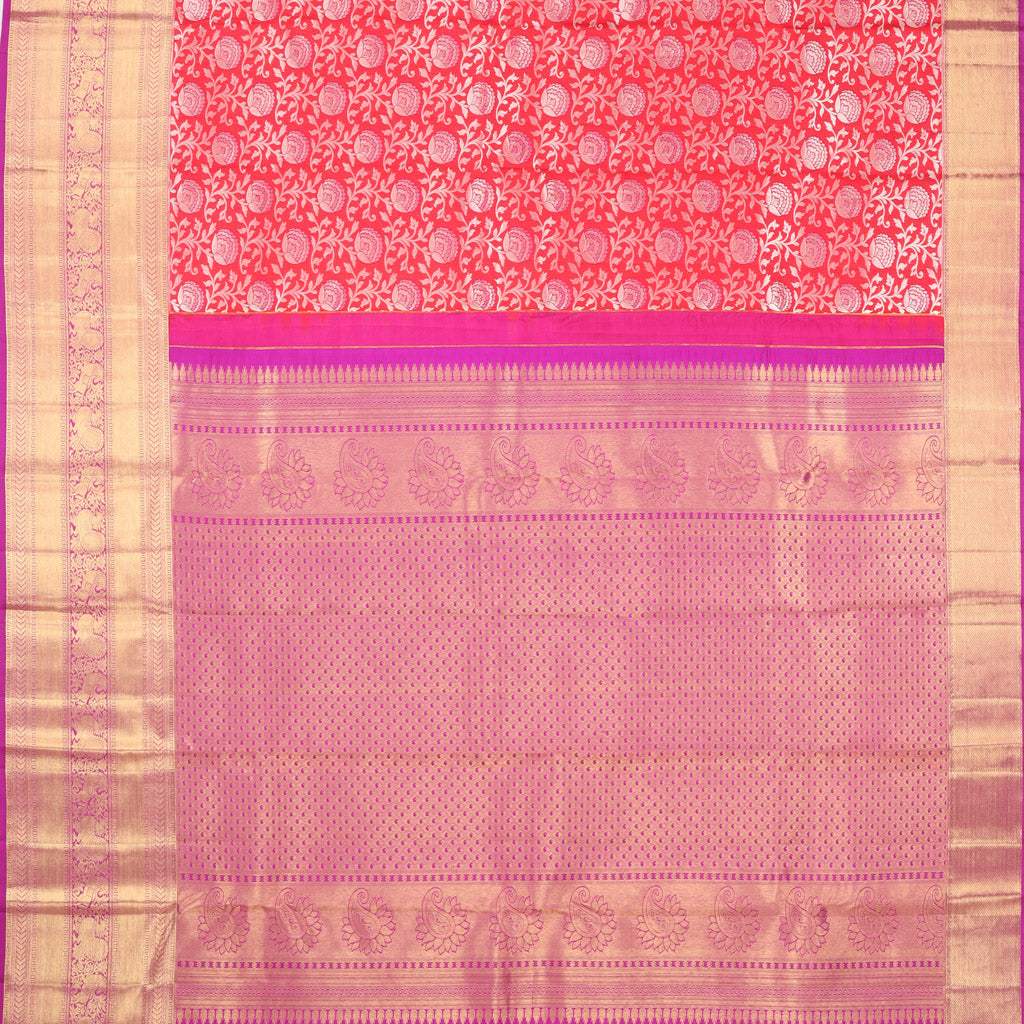 Cherry Red Kanjivaram Silk Saree With Jaal Design - Singhania's
