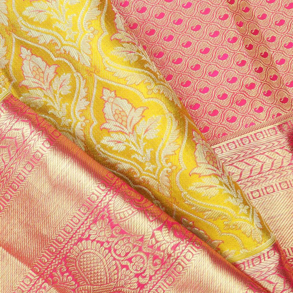 Citrine Yellow Kanjivaram Silk Saree With Floral Motif Pattern - Singhania's