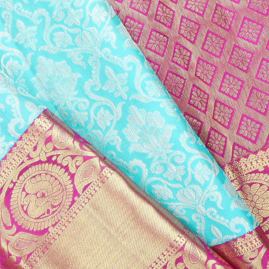 Sky Blue Kanjivaram Silk Saree With Floral Jaal Design - Singhania's