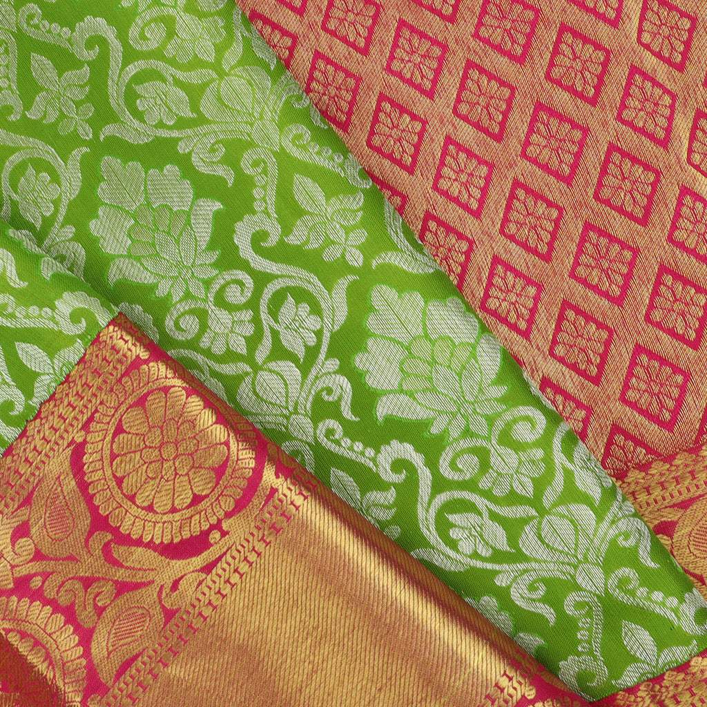 Green Kanjivaram Silk Saree With Floral Jaal Design - Singhania's