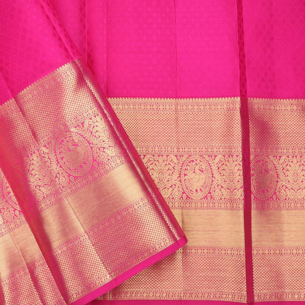 Bright Yellow Kanjivaram Silk Saree With Jaal Design - Singhania's