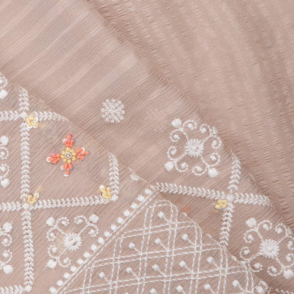 Pastel Beige Chiffon Designer Saree With Floral Embroidery - Singhania's