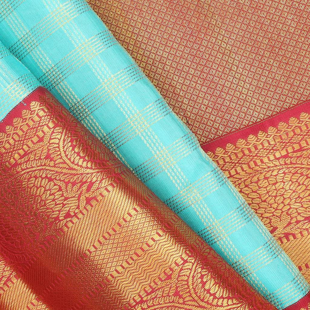 Light Blue Kanjivaram Silk Saree With Checks Pattern - Singhania's