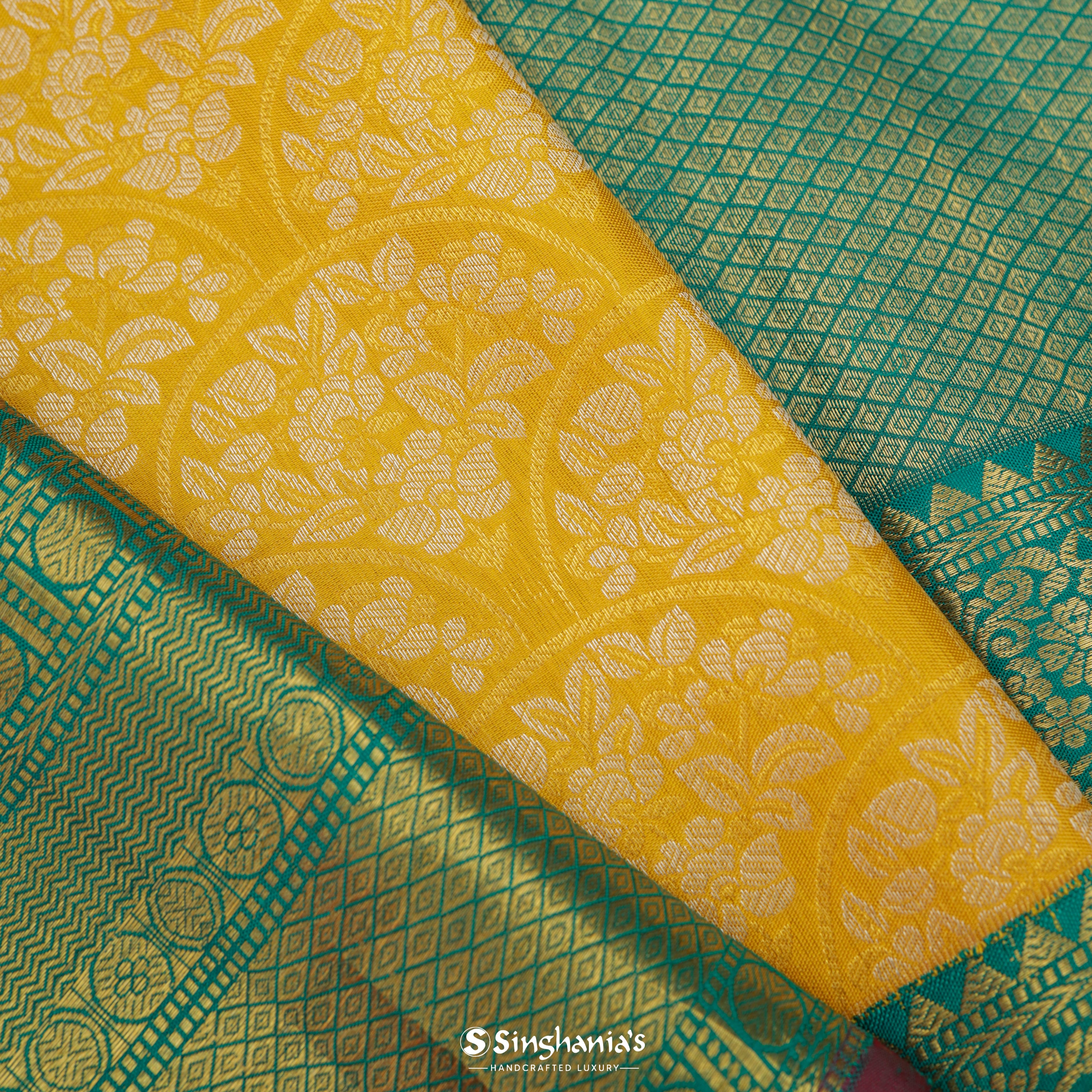 Butter Yellow Silk Kanjivaram Saree With Floral Pattern