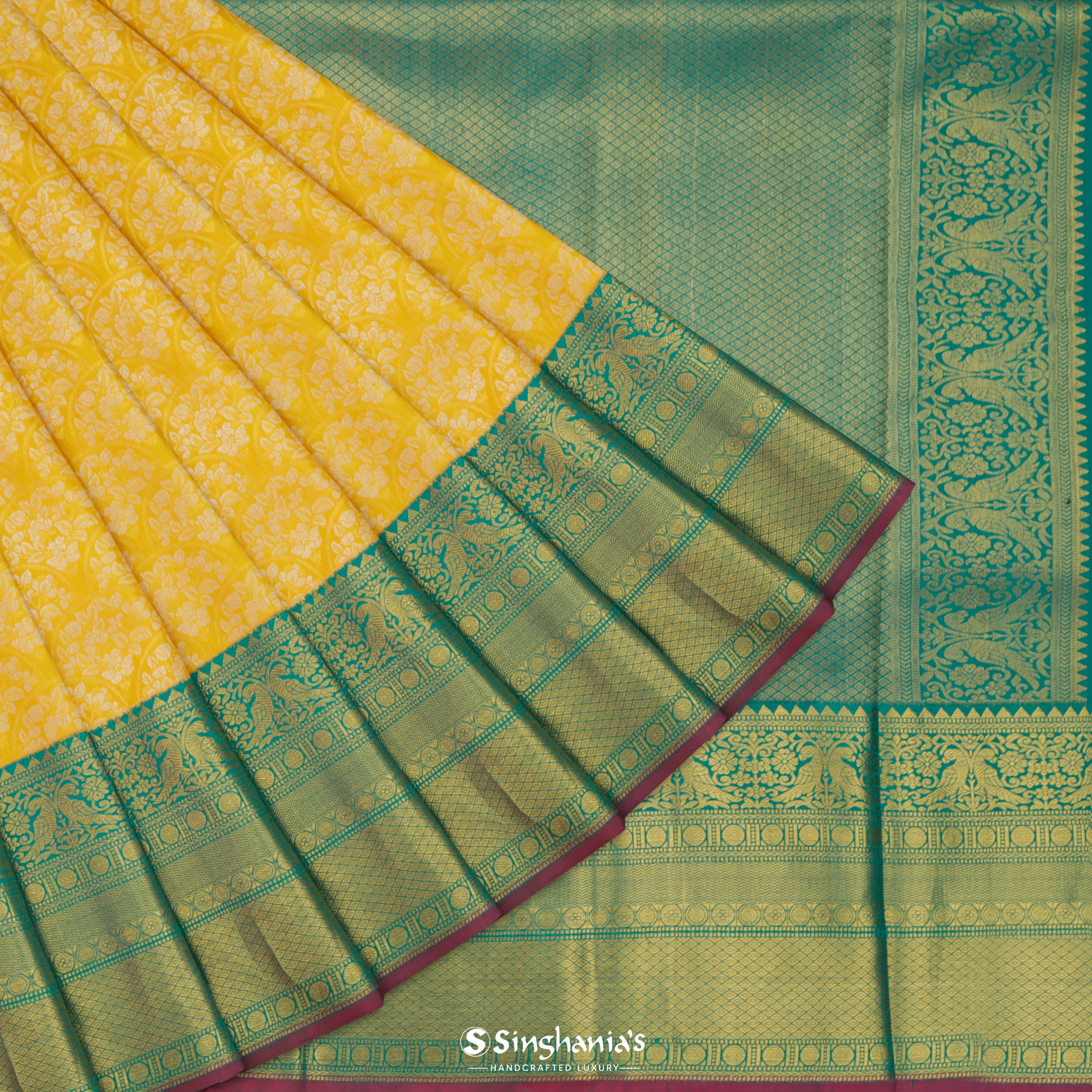 Butter Yellow Silk Kanjivaram Saree With Floral Pattern