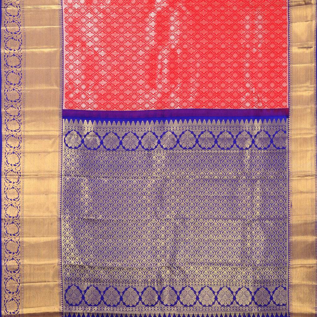 Red Kanjivaram Silk Saree With Floral Pattern - Singhania's