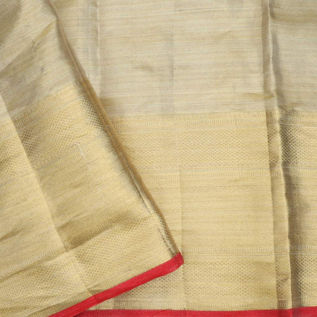 Pastel Off-White Tissue Kanjivaram Silk Saree With Floral Motif Pattern - Singhania's