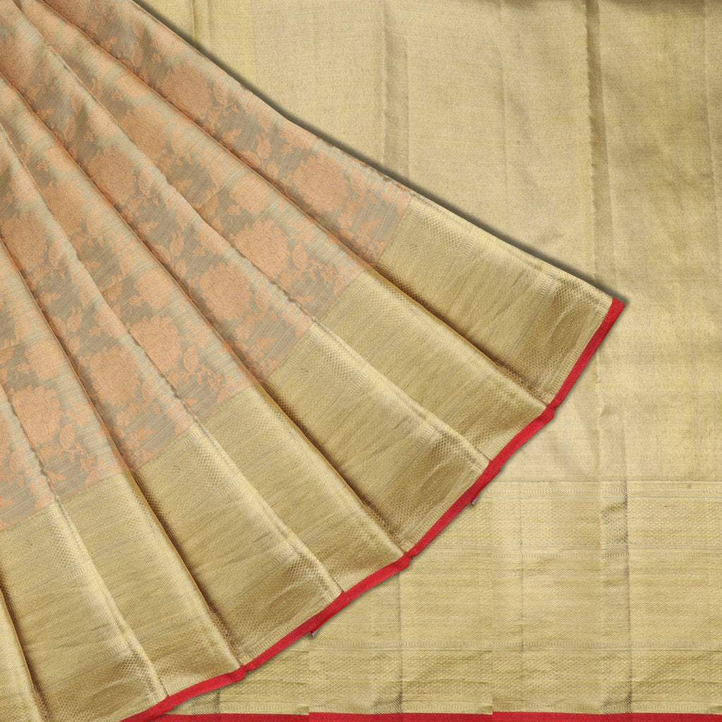 Pastel Off-White Tissue Kanjivaram Silk Saree With Floral Motif Pattern - Singhania's