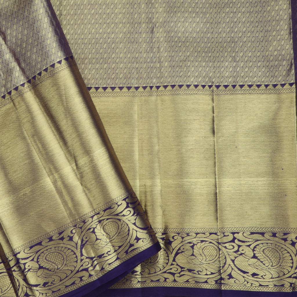Pastel Grey Tissue Kanjivaram Silk Saree With Floral Jaal Design - Singhania's