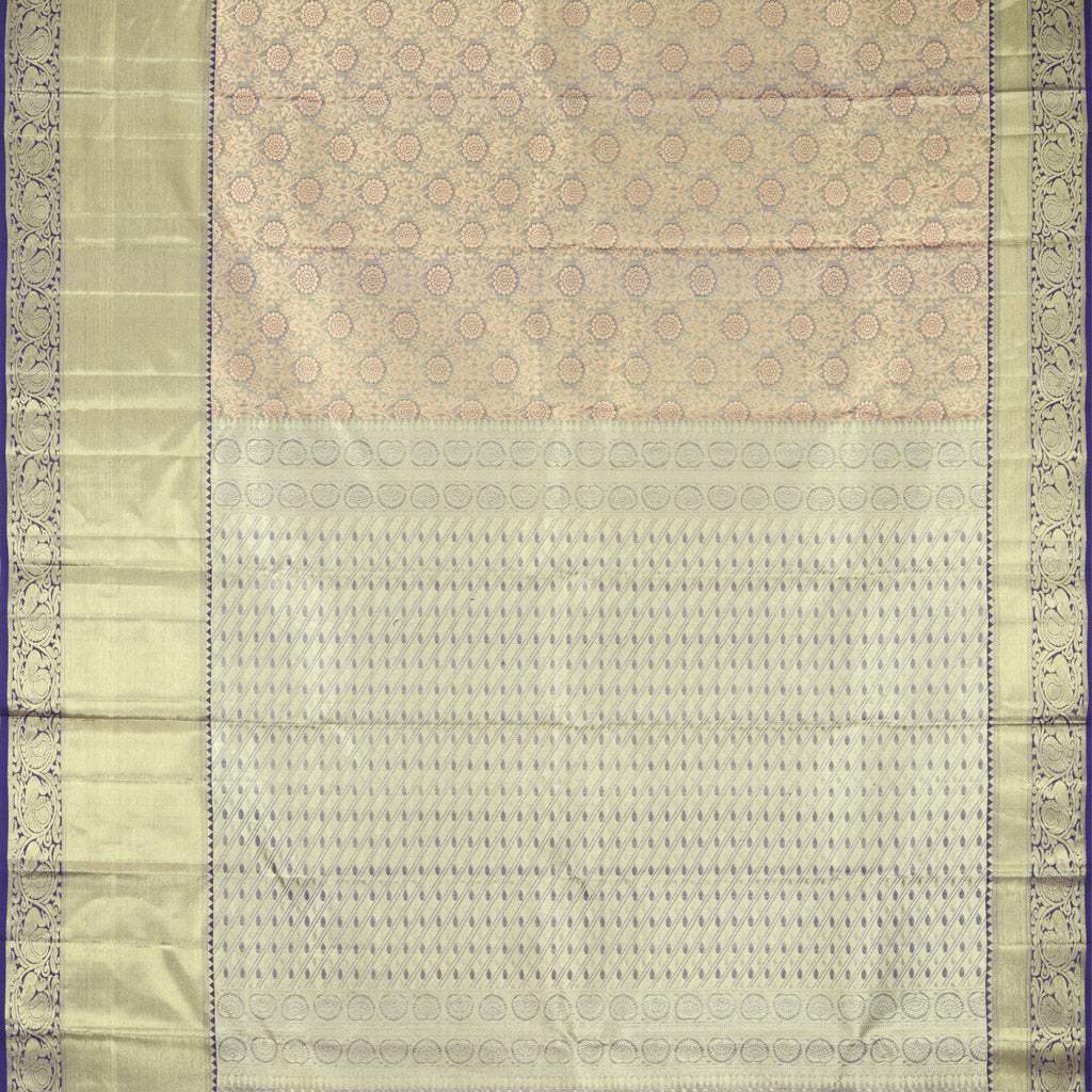 Pastel Grey Tissue Kanjivaram Silk Saree With Floral Jaal Design - Singhania's