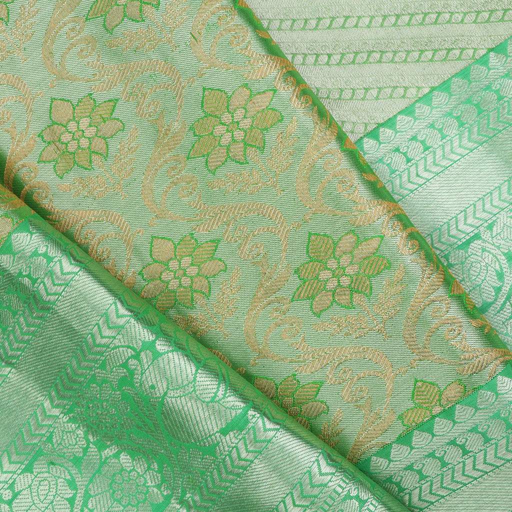 Green Tissue Kanjivaram Silk Saree With Floral Jaal Design - Singhania's