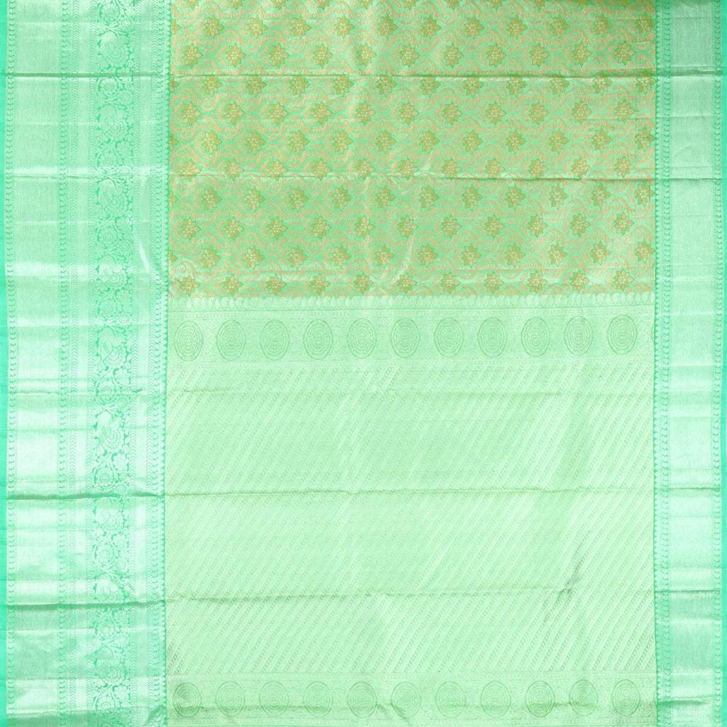 Green Tissue Kanjivaram Silk Saree With Floral Jaal Design - Singhania's