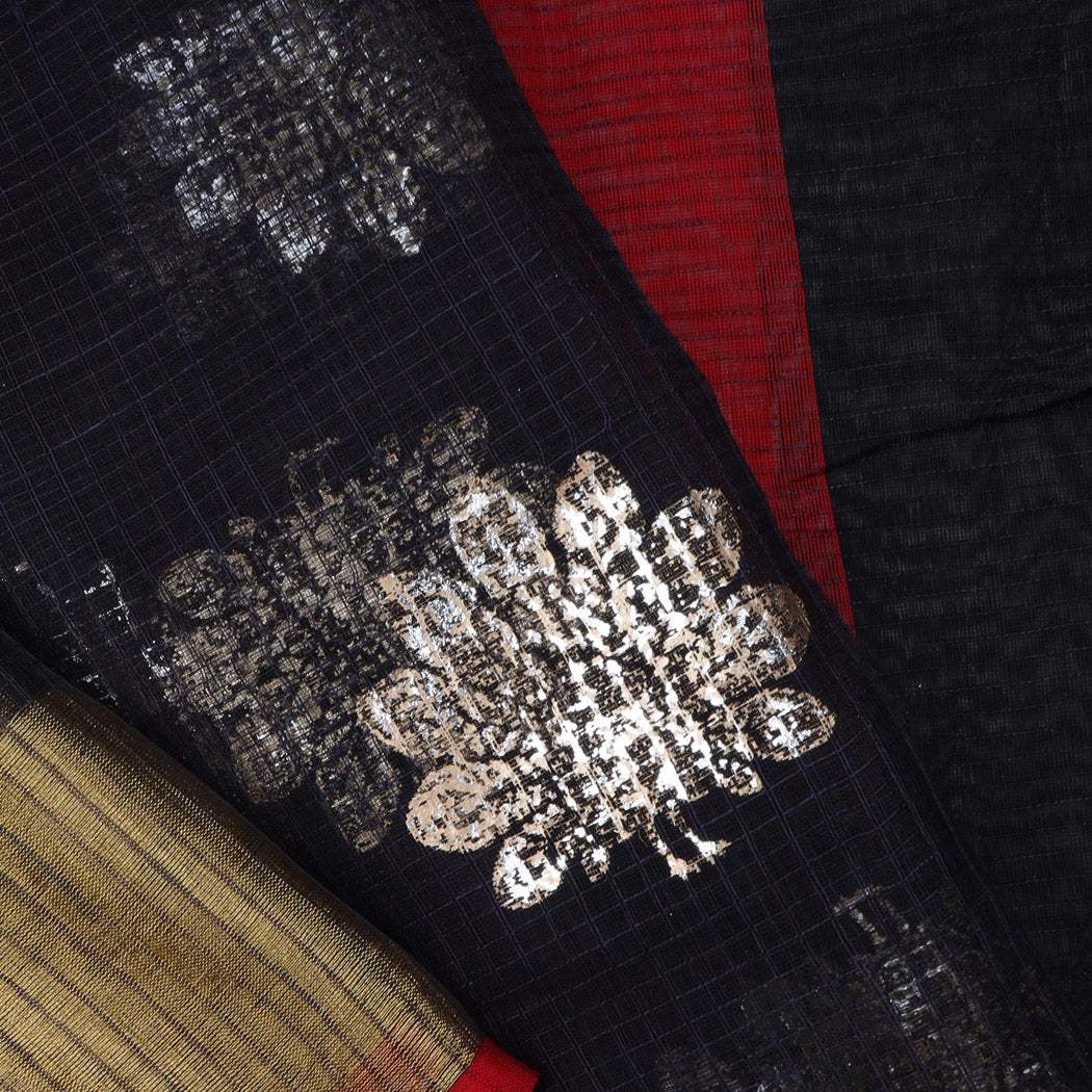 Black Organza Saree With Foil Printed Motifs - Singhania's