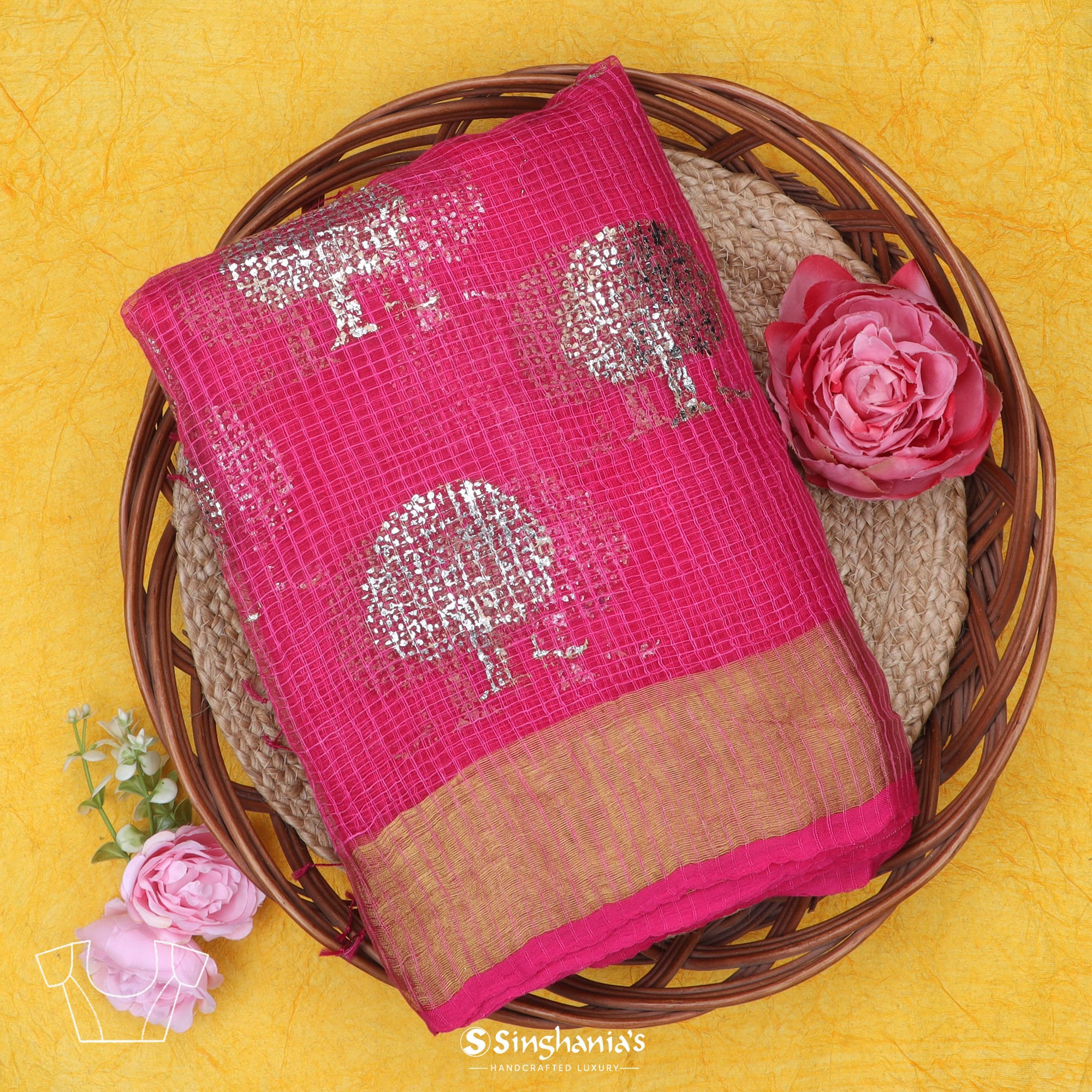 Pink Organza Saree With Foil Printed Motifs