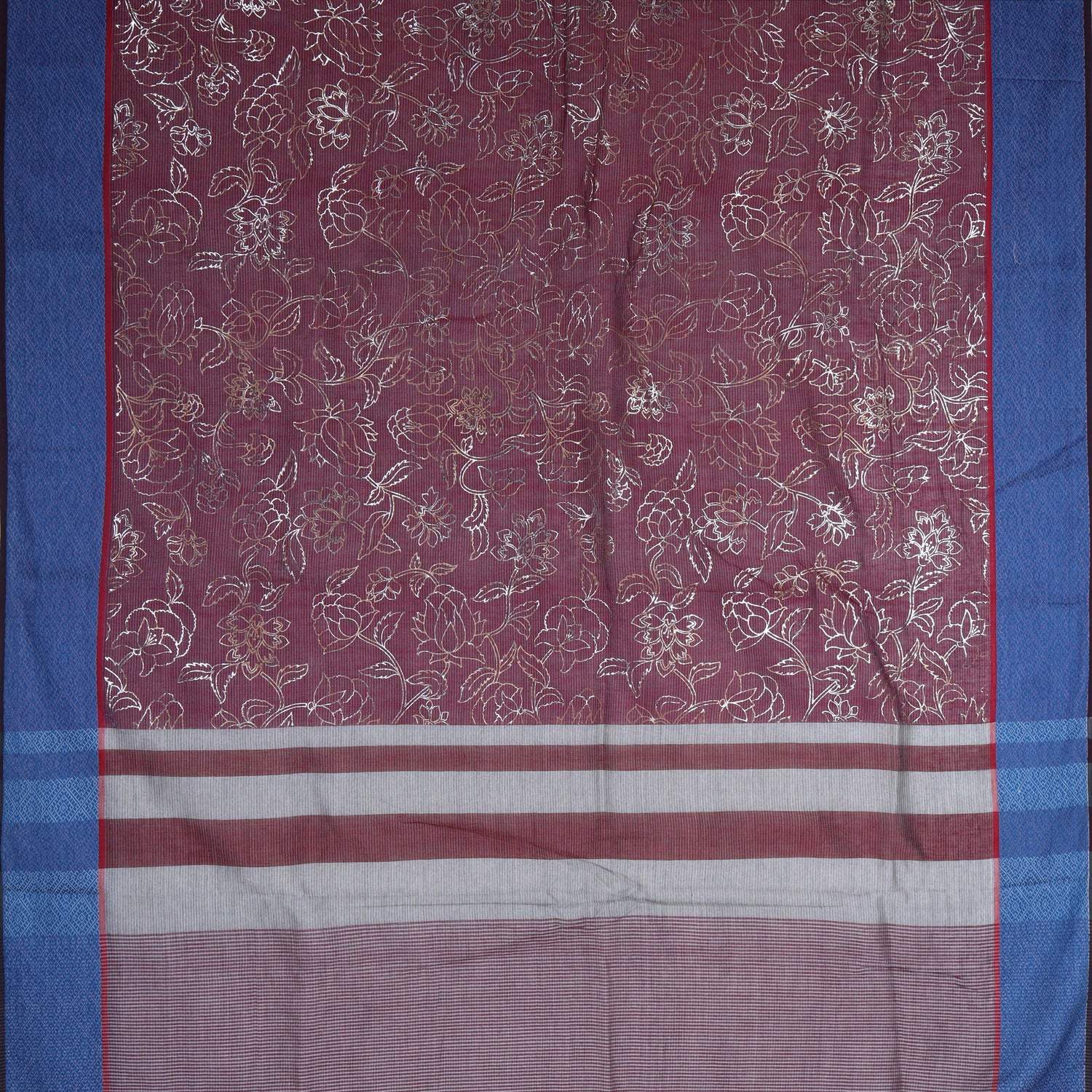 Brick Red Cotton Saree With Foil Printed Motifs - Singhania's