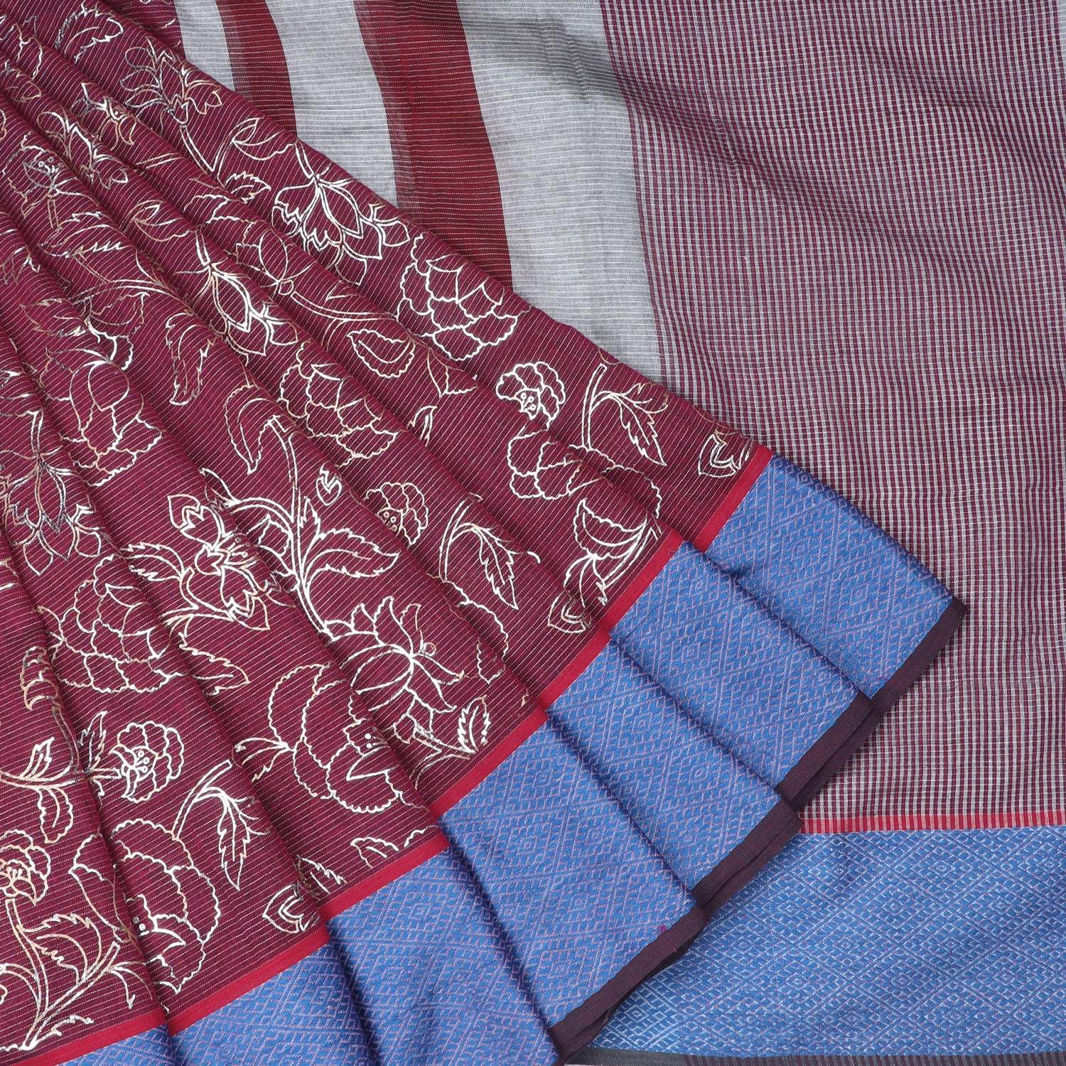 Brick Red Cotton Saree With Foil Printed Motifs - Singhania's