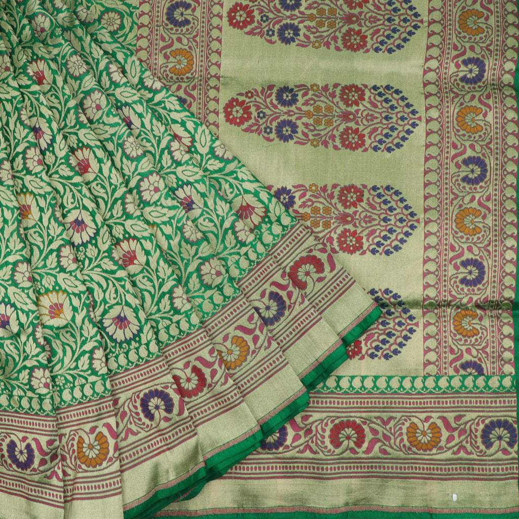 Green Banarasi Silk Handloom Saree - Singhania's