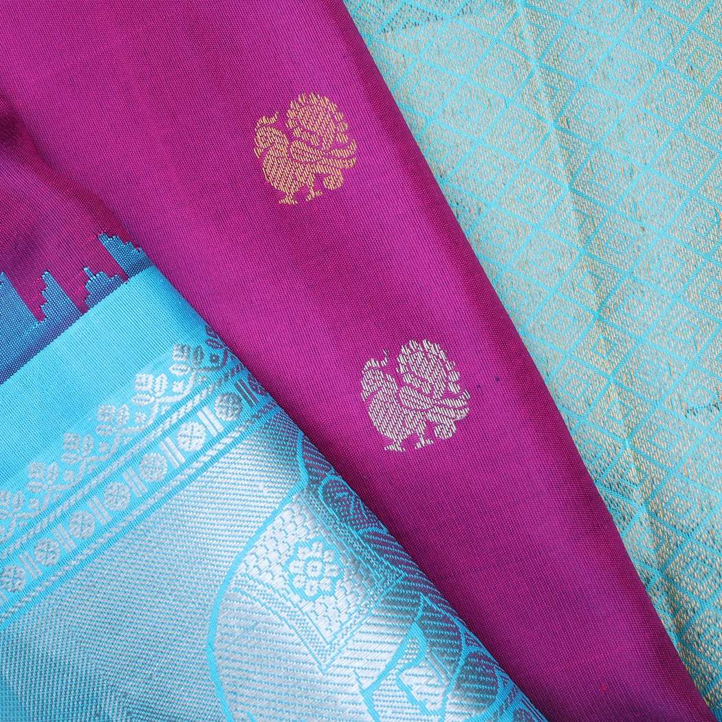 Bright Purple Gadwal Handloom Silk Saree - Singhania's