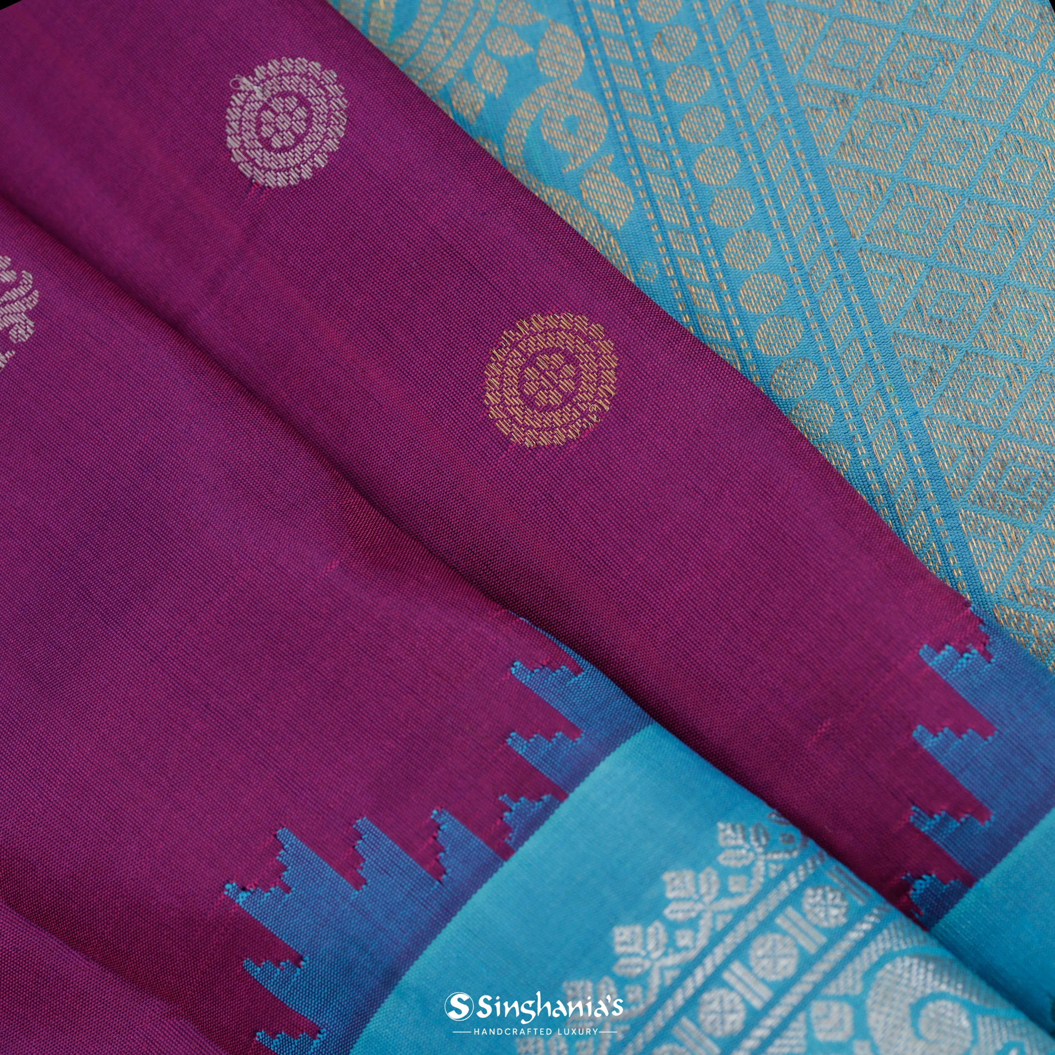 Fandango Purple Silk Gadwal Saree With Mayil (Peacock) And Rudraksh Motifs