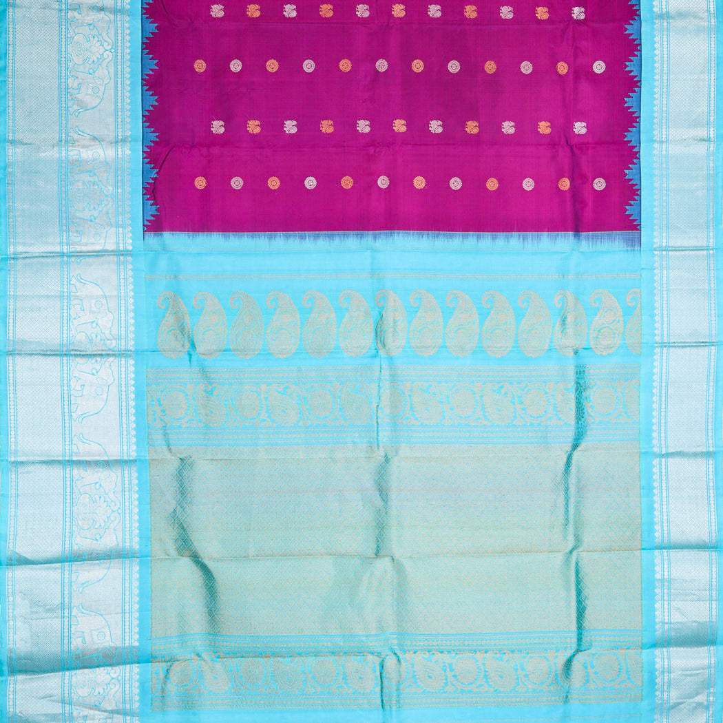 Bright Purple Gadwal Handloom Silk Saree - Singhania's