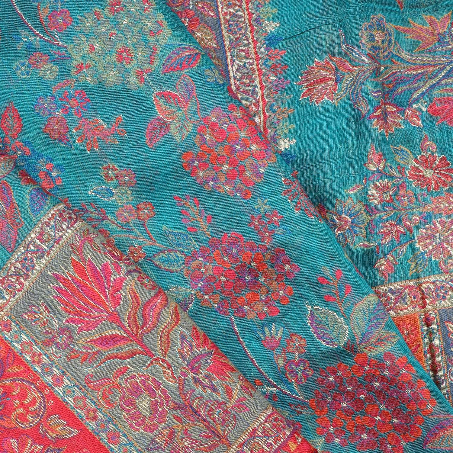 Cyan Blue Kani Silk Handloom Saree - Singhania's