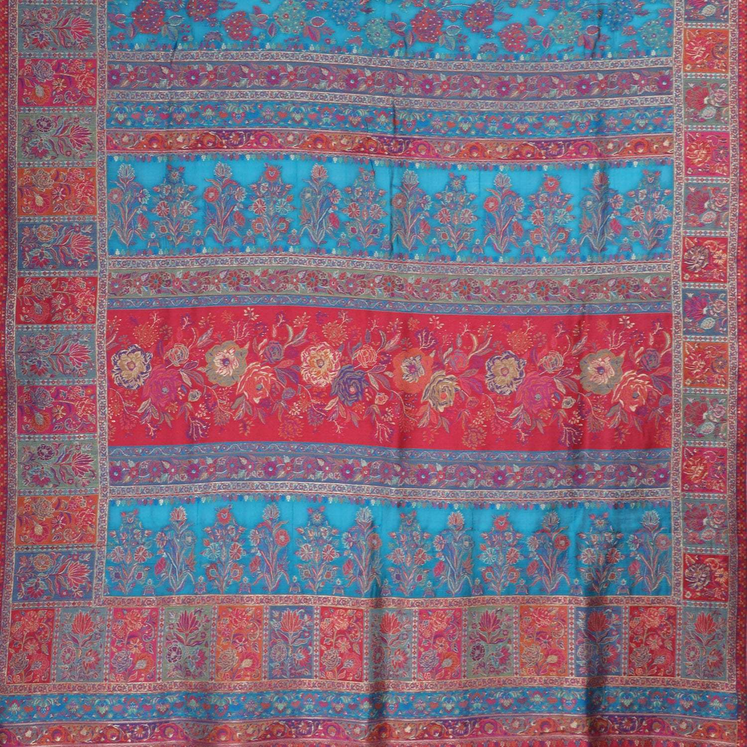 Cyan Blue Kani Silk Handloom Saree - Singhania's