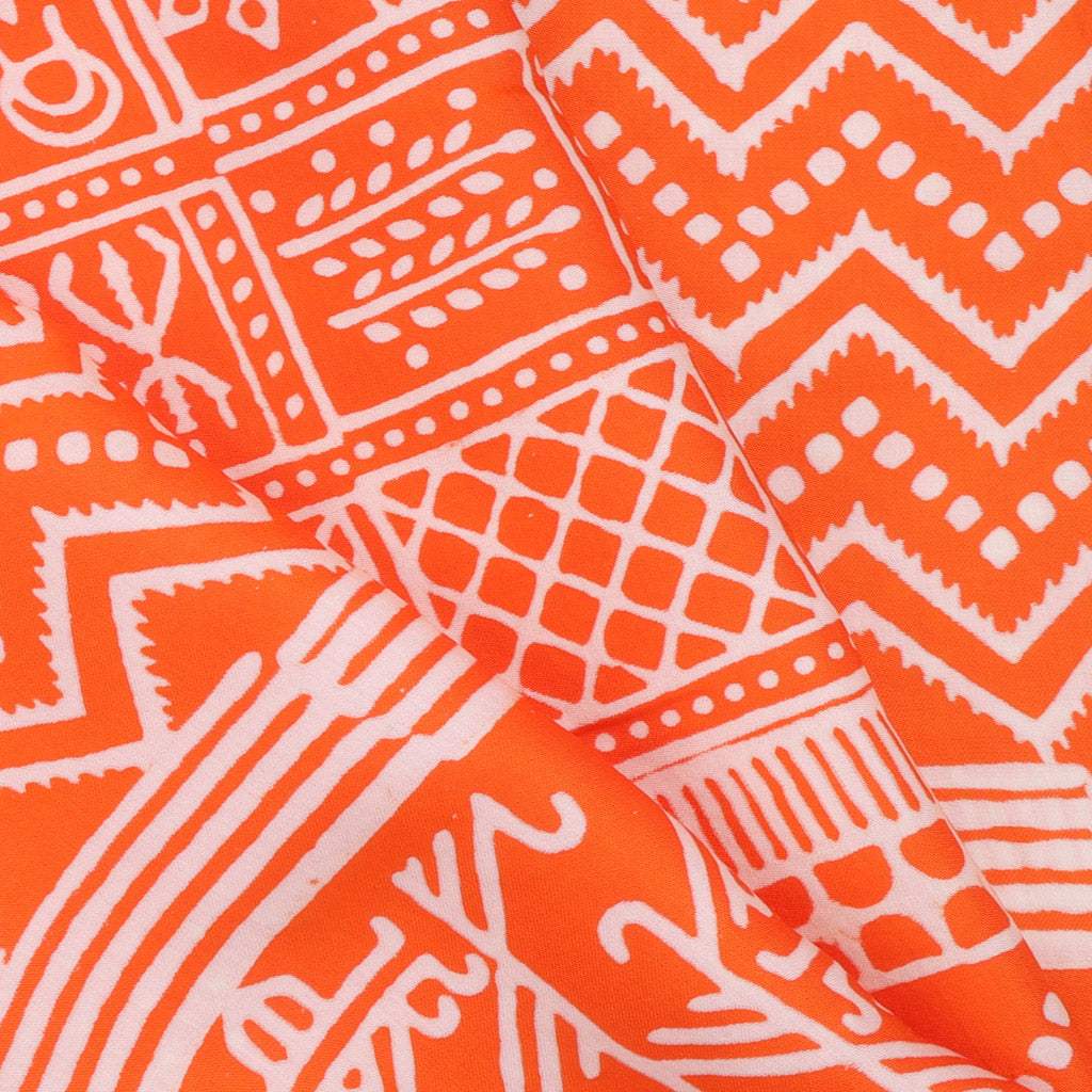 Orange Printed Satin Silk Saree - Singhania's