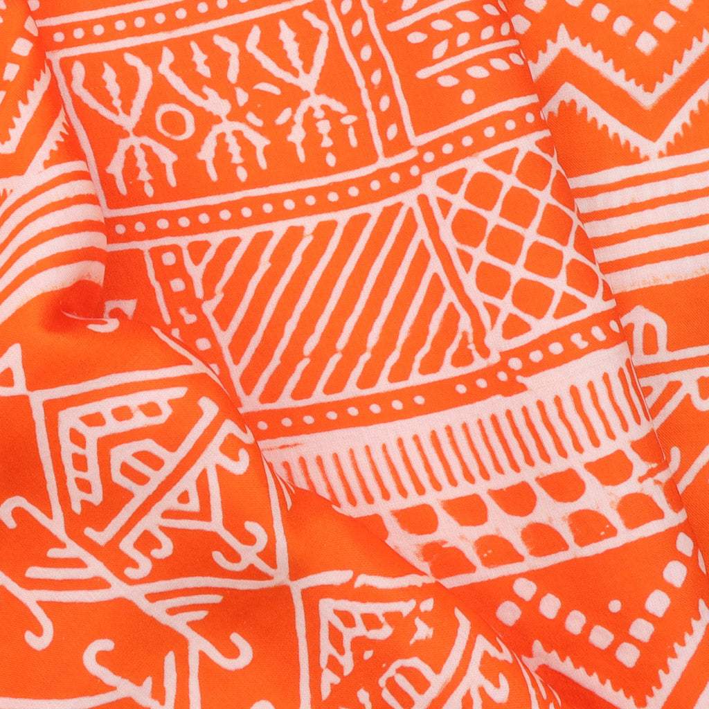 Vibrant Orange Printed Satin Silk Saree - Singhania's
