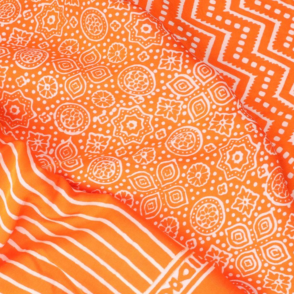 Orange Floral Printed Satin Silk Saree - Singhania's