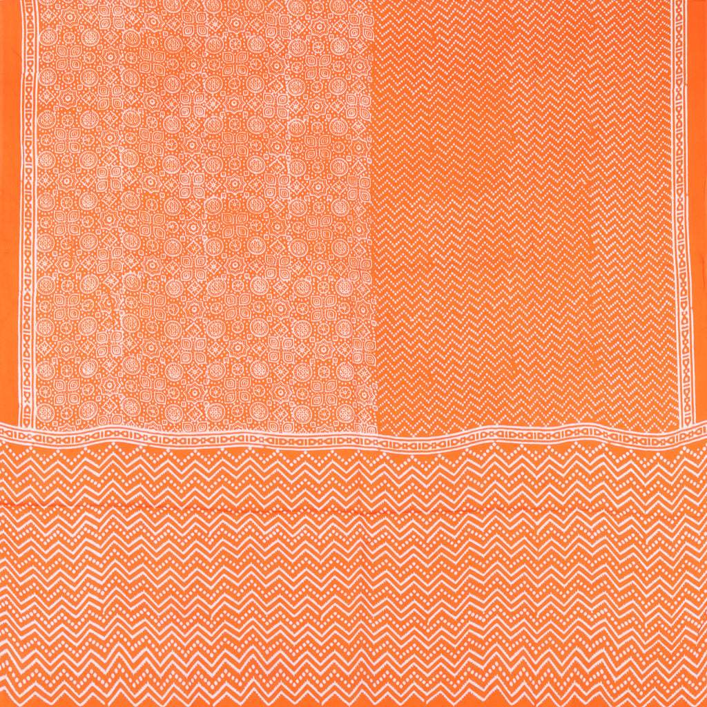 Vibrant Orange Printed Satin Silk Saree With Floral Motifs - Singhania's