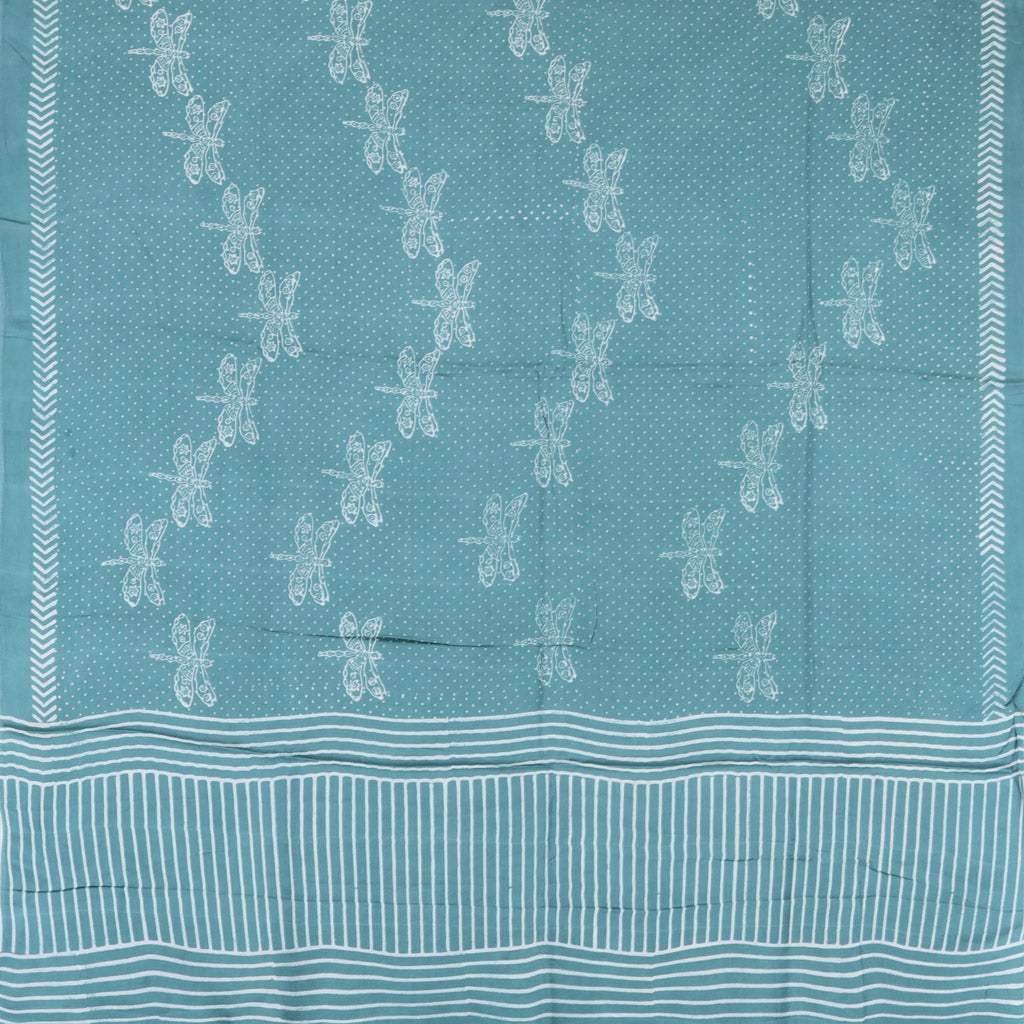 Tiffany Blue Printed Satin Silk Saree With Tiny Polka Dots - Singhania's