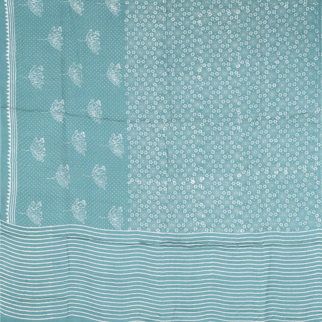 Baby Blue Floral Printed Satin Silk Saree - Singhania's