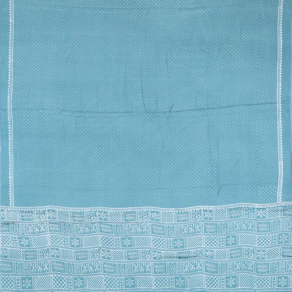 Tiffany Blue Printed Satin Silk Saree With Polka Dots - Singhania's