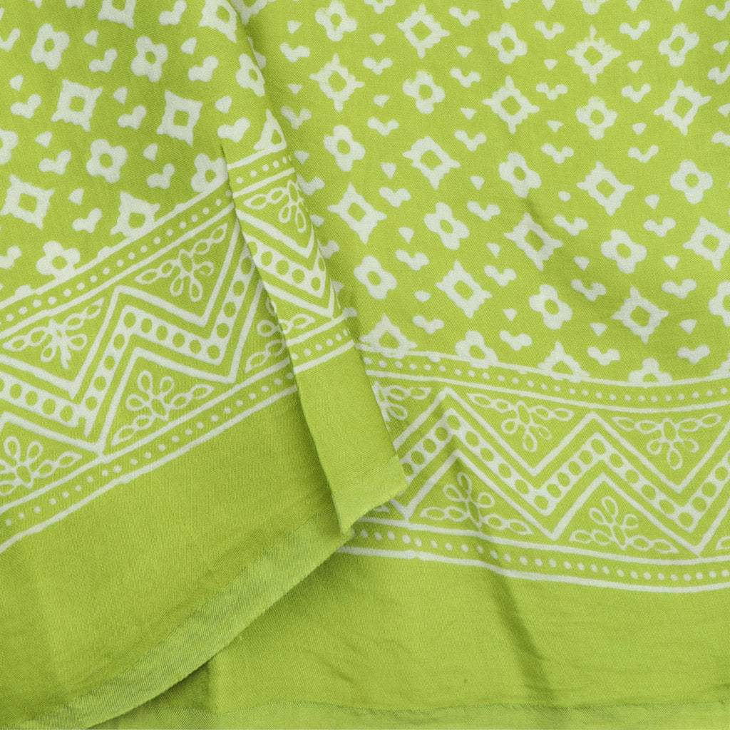 Lime Green Printed Satin Silk Saree With Polka Dots - Singhania's
