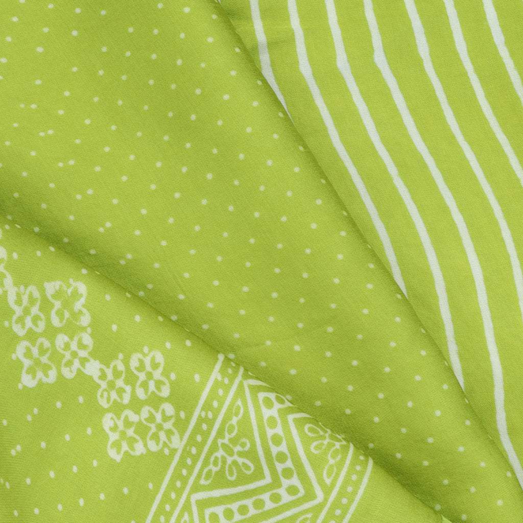 Lime Green Printed Satin Silk Saree With Polka Dots - Singhania's